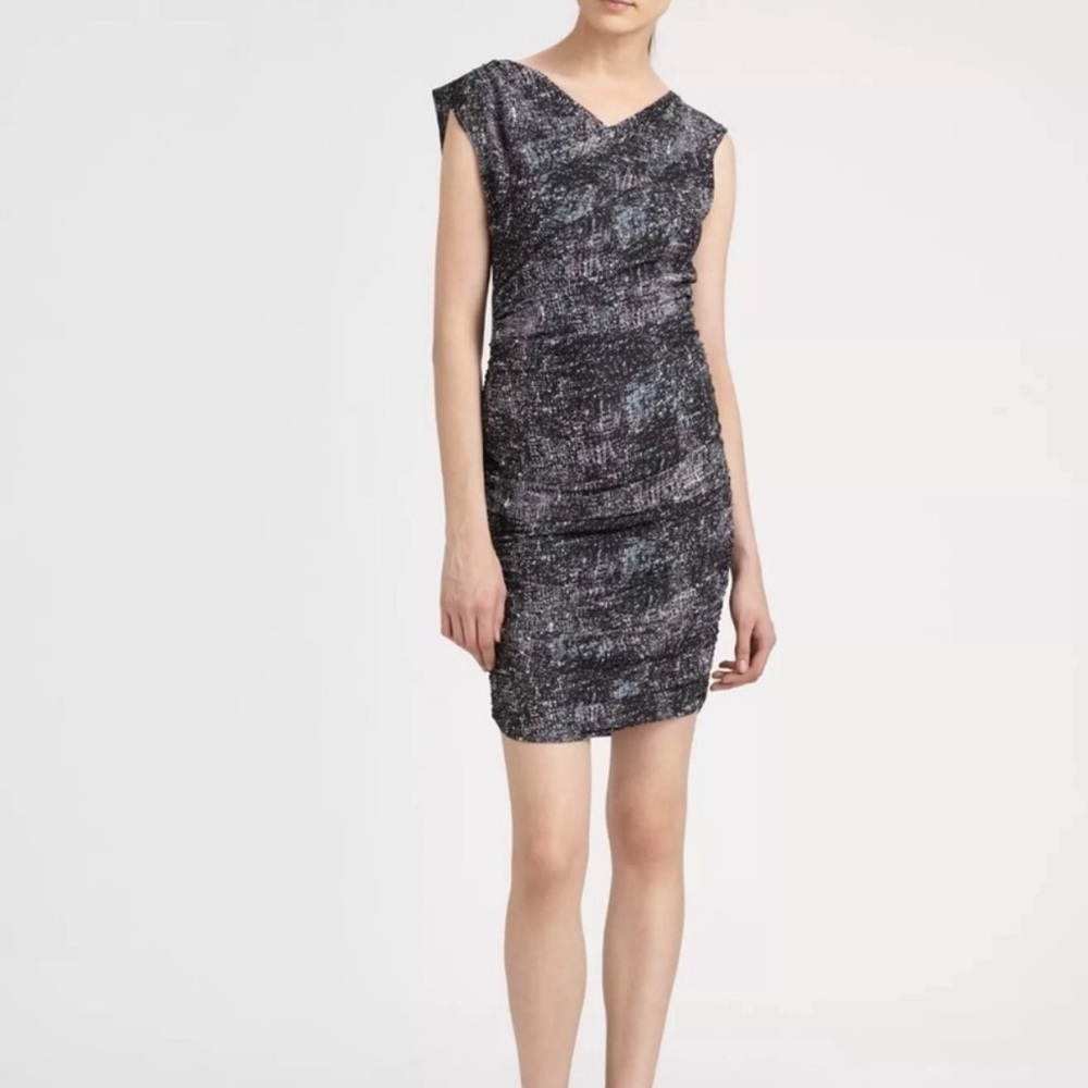 IRO Paris Draped Ruched Mini Dress Abstract Print Sleeveless Size 2